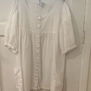 April Cornell White Sheer Cotton Sleep Nighty Heart Button Embroidered Size 3X